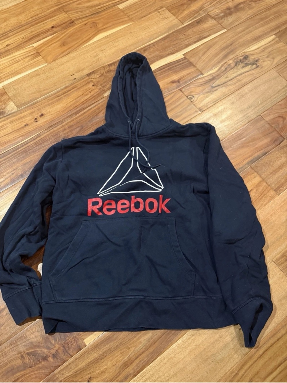 Reebok Men's Black Hoodie with Red Logo and White Emblem